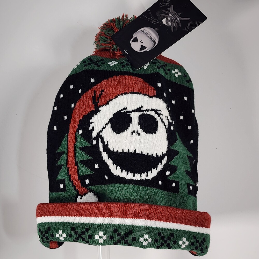 Disney Nightmare Before Christmas Jack Skellington Ugly Christmas Beanie Hat Pom